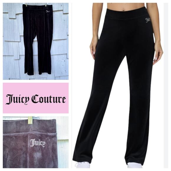 Juicy Couture Pants - Juicy Couture Black Velour‎ Track Pants Stretch Mid Rise Lounge Fit Size XL